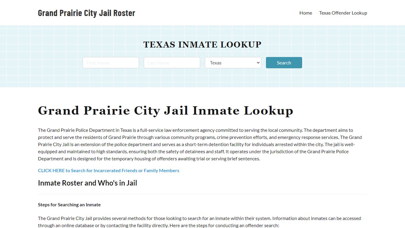 Grand Prairie Police Department Jail Inmate Lookup